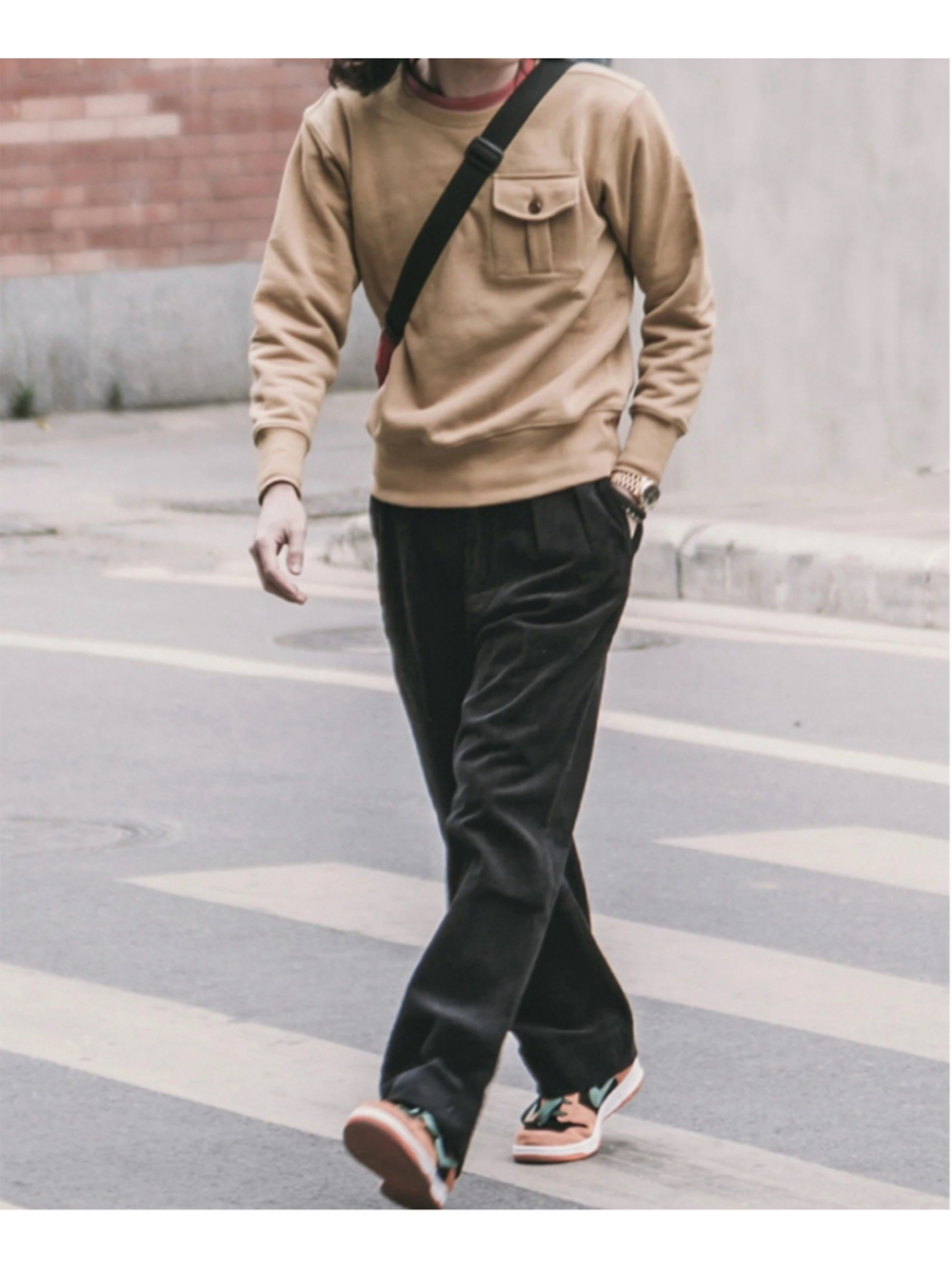 NON STOCK Corduroy Pants Men Pleated Casual Trousers Loose Workwear L - Picture 5 of 16